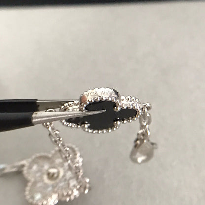 [Kismet Jewels ]CLOVER 5 MOTIF ONYXS DIAMOND BRACELET SILVER