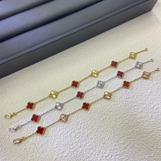 [Kismet Jewels ]CLOVER 6 MOTIF RED AGATE LASER BRACELET