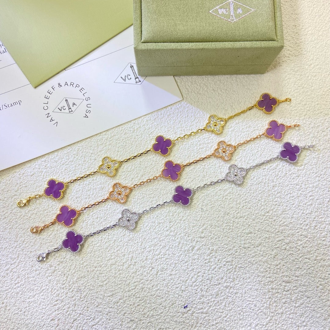 [Kismet Jewels ]CLOVER  5 MOTIFS  PURPLE VIOLET DIAMOND BRACELET