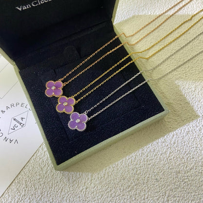[Kismet Jewels ]CLOVER 15MM DIAMOND  PURPLE VIOLET NECKLACE