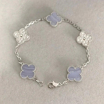 [Kismet Jewels ]CLOVER  5 MOTIF DIAMOND PURPLE CHALCEDONY BRACELET SILVER