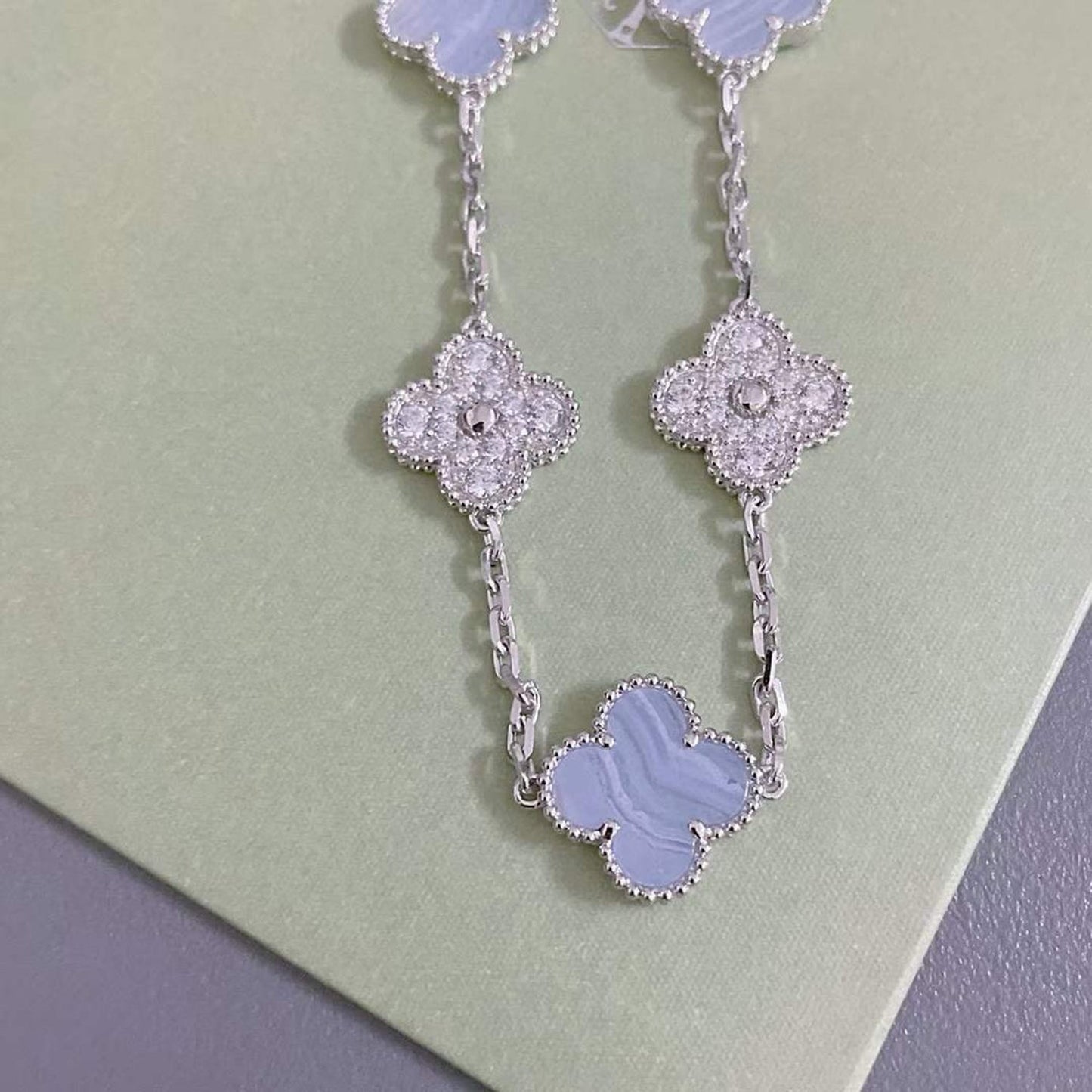 [Kismet Jewels ]CLOVER  5 MOTIF DIAMOND PURPLE CHALCEDONY BRACELET SILVER