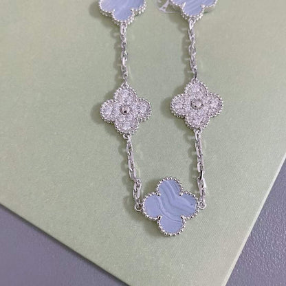 [Kismet Jewels ]CLOVER  5 MOTIF DIAMOND PURPLE CHALCEDONY BRACELET SILVER