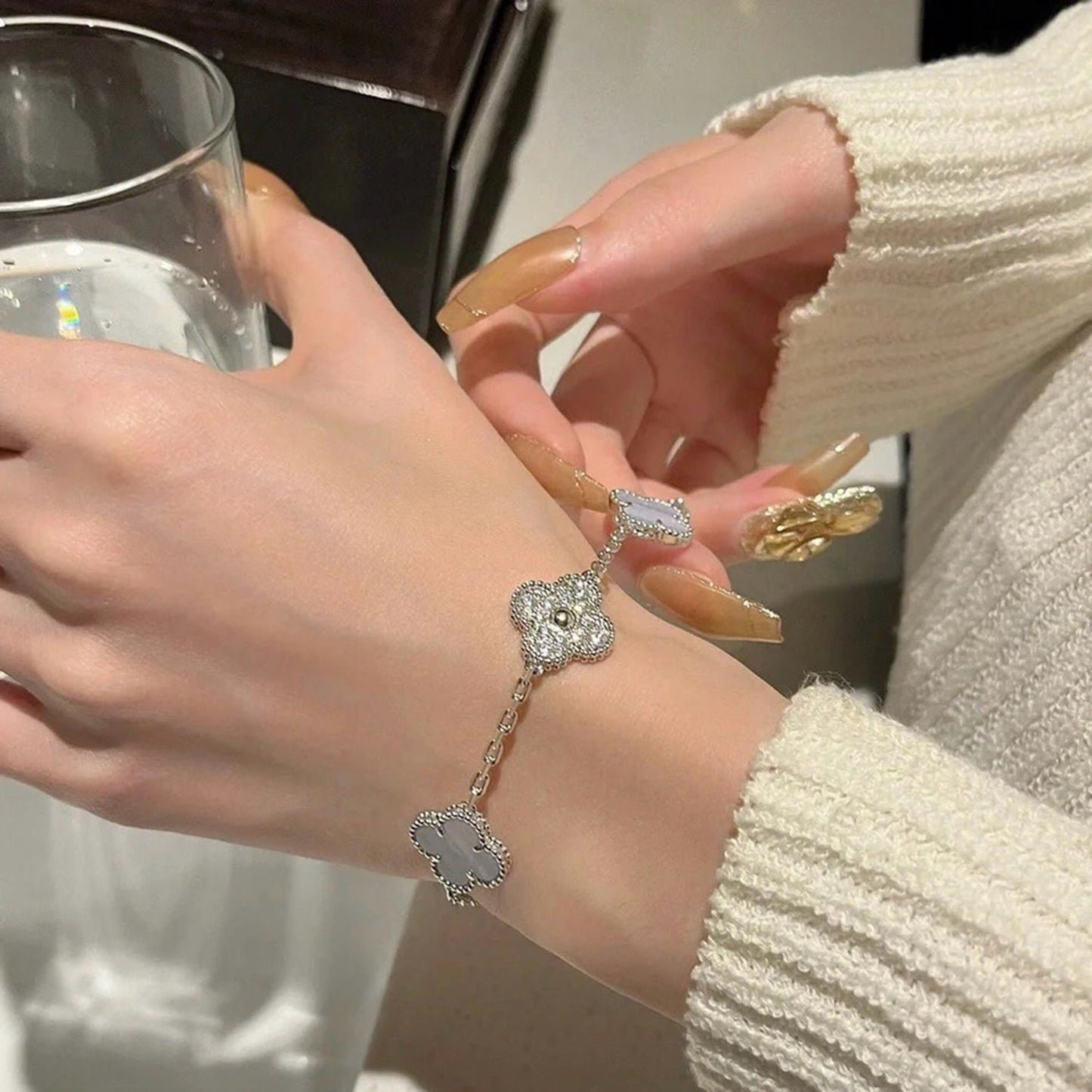 [Kismet Jewels ]CLOVER  5 MOTIF DIAMOND PURPLE CHALCEDONY BRACELET SILVER