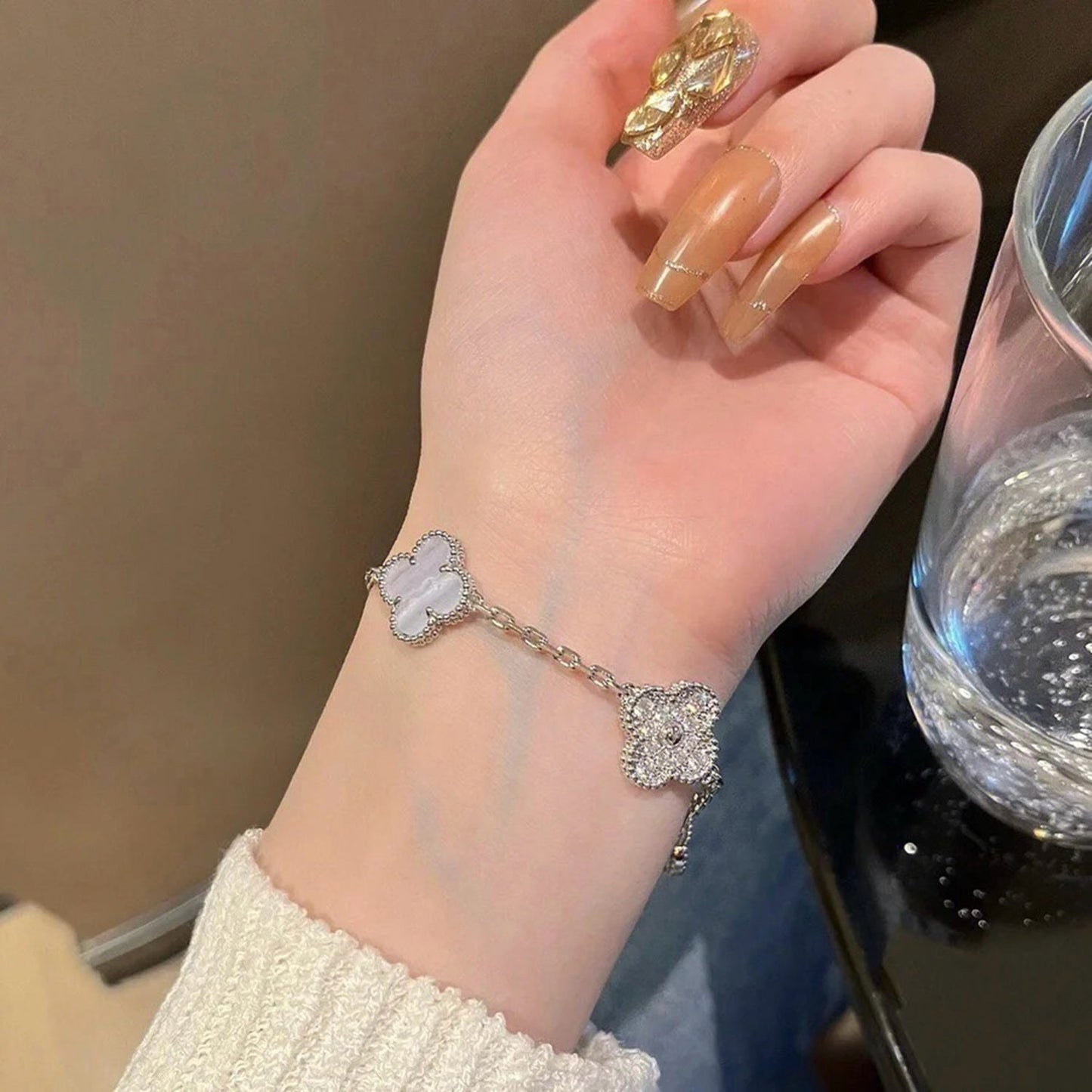 [Kismet Jewels ]CLOVER  5 MOTIF DIAMOND PURPLE CHALCEDONY BRACELET SILVER