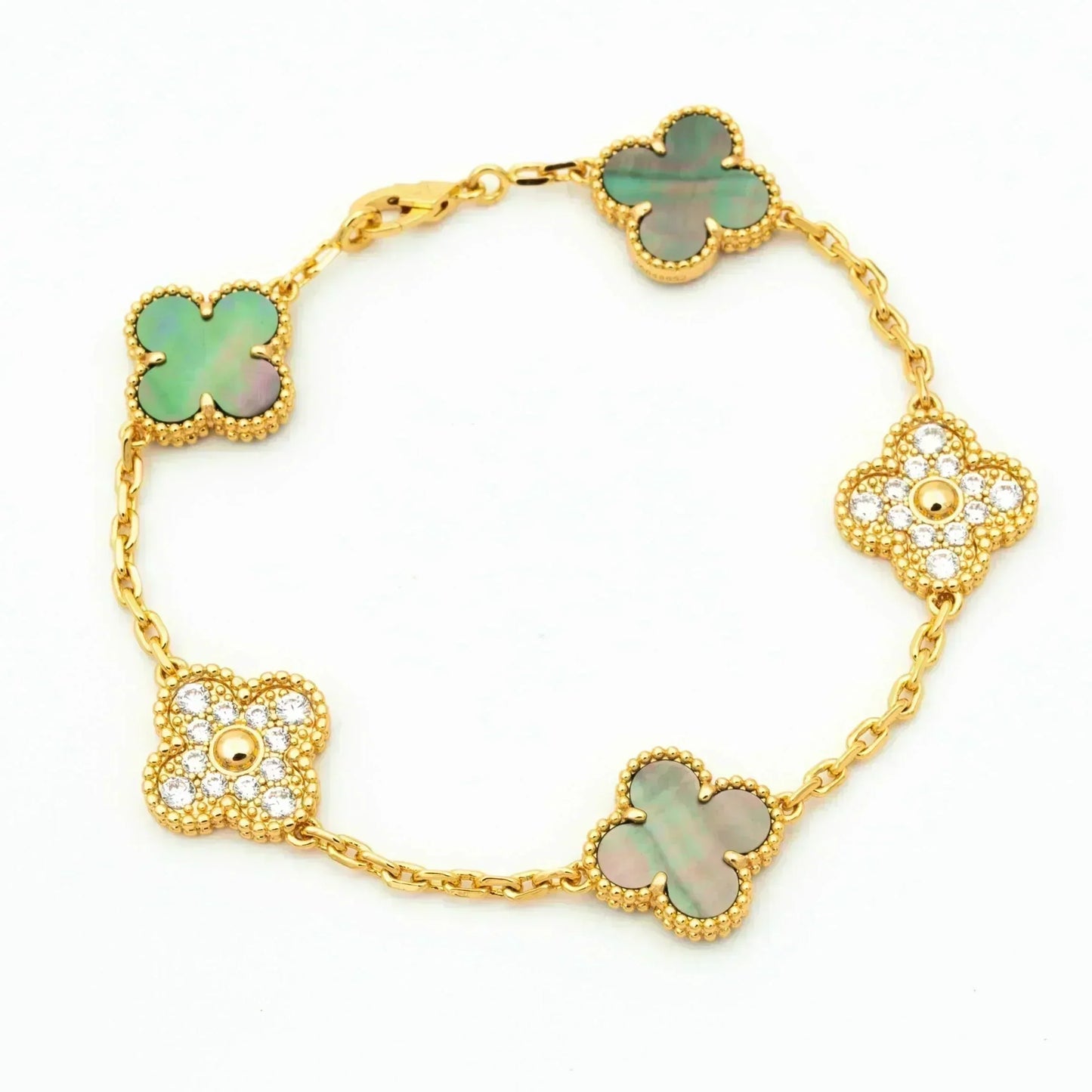 [Kismet Jewels ]CLOVER 5 MOTIF GRAY MOP DIAMOND BRACELET