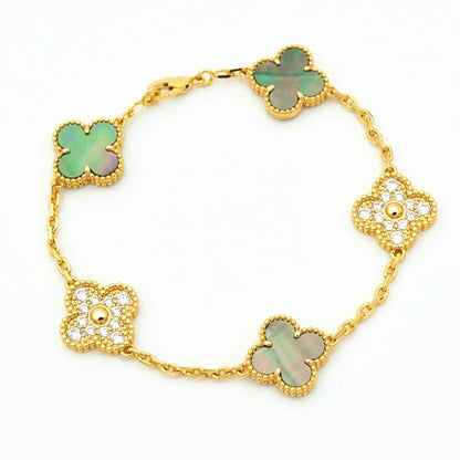 [Kismet Jewels ]CLOVER 5 MOTIF GRAY MOP DIAMOND BRACELET