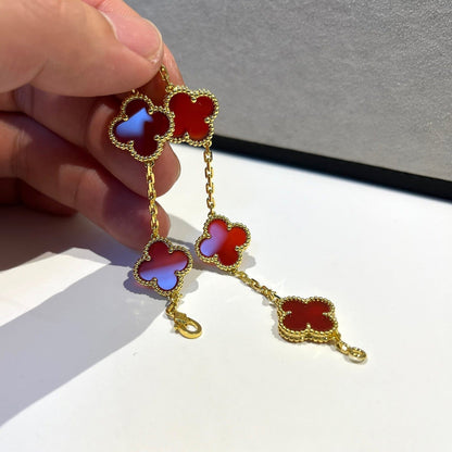 [Kismet Jewels ]CLOVER 5 MOTIFS RED AGATE  BRACELET