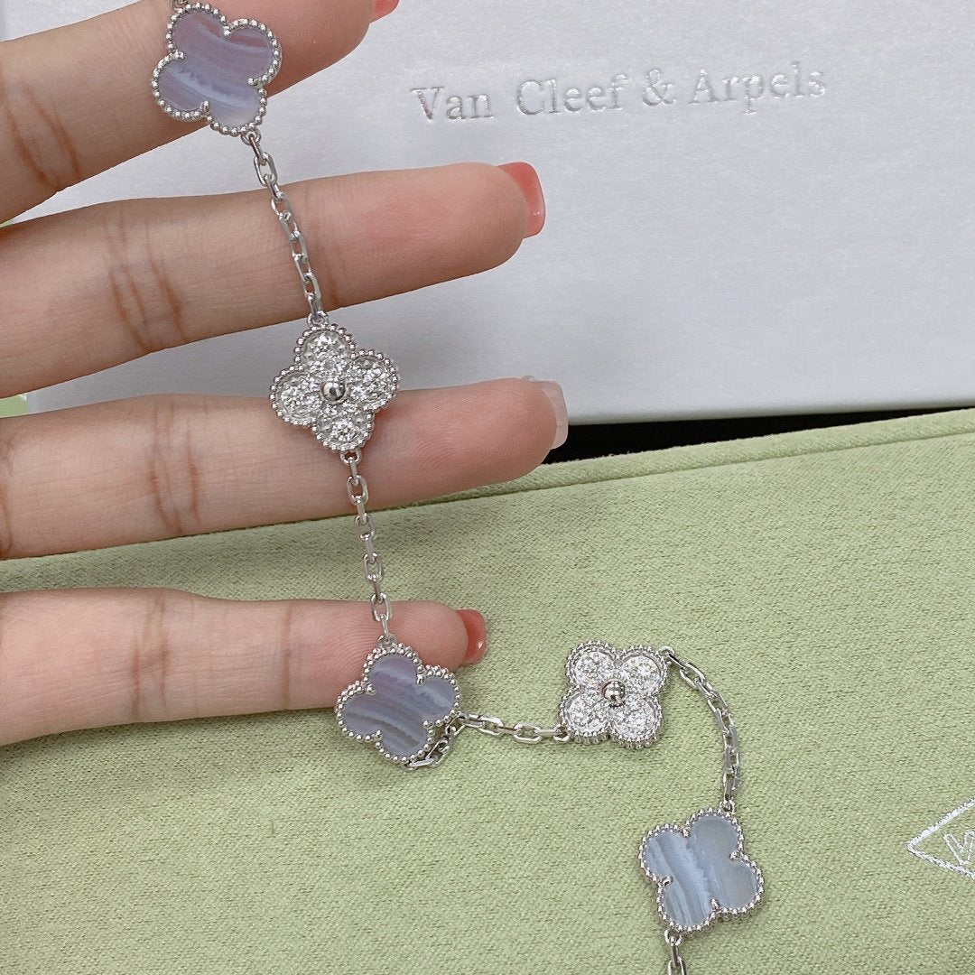[Kismet Jewels ]CLOVER  5 MOTIF DIAMOND PURPLE CHALCEDONY BRACELET SILVER