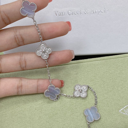 [Kismet Jewels ]CLOVER  5 MOTIF DIAMOND PURPLE CHALCEDONY BRACELET SILVER