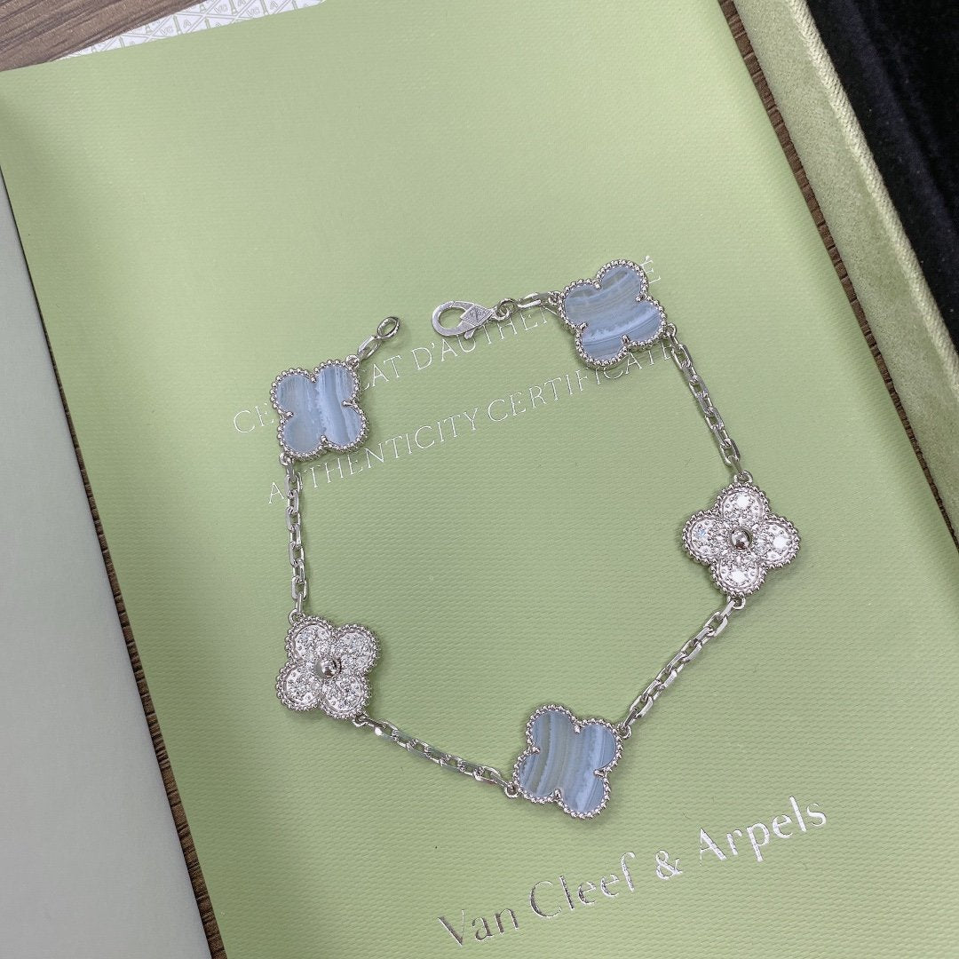 [Kismet Jewels ]CLOVER  5 MOTIF DIAMOND PURPLE CHALCEDONY BRACELET SILVER