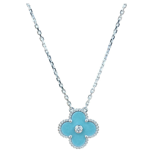 [Kismet Jewels ]CLOVER 15MM DIAMOND SVRES PORCELAIN  NECKLACE SILVER