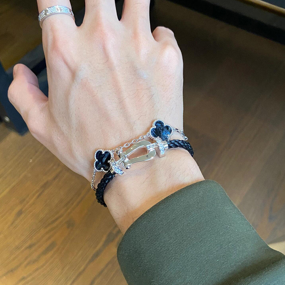 [Kismet Jewels ]CLOVER 5 MOTIF PIETERSITE SILVER BRACELET