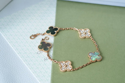 [Kismet Jewels ]CLOVER 5 MOTIFS DARK MOP AND DIAMONDS PINK GOLD BRACELET